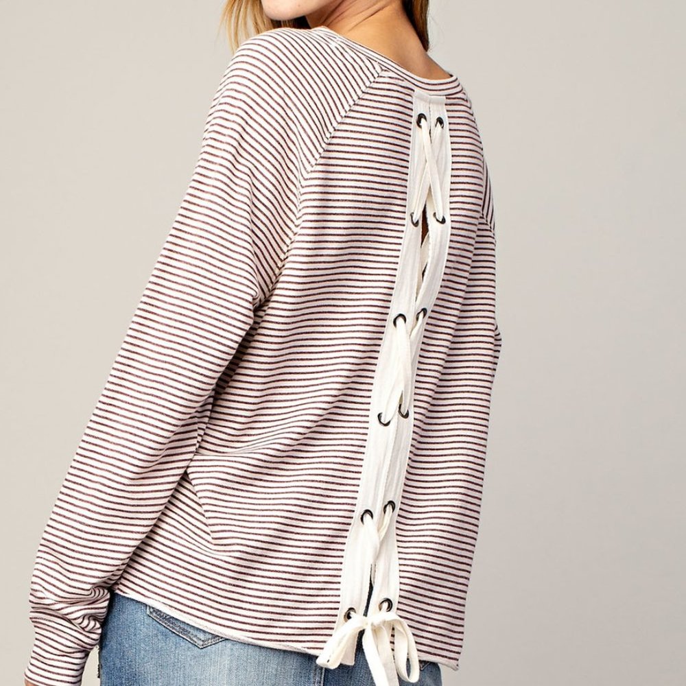 Laced Back Detail Stripped Sweatshirt.
